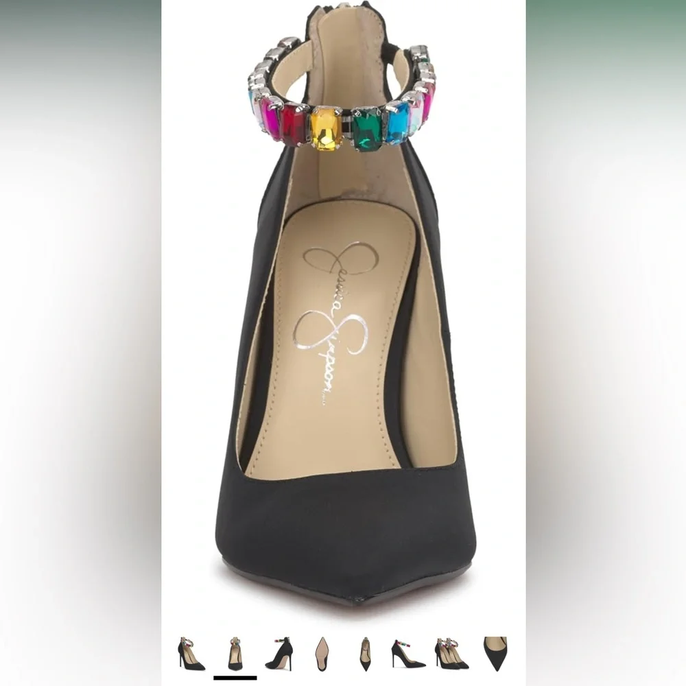Jessica Simpson Black Heels with Vibrant Gem Strap - Picture 2 of 7